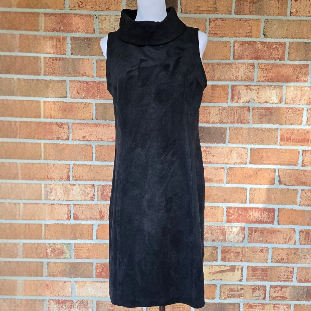 Sleeveless Turtleneck Dress J. McLaughlin Size L Black Stretch Microfiber Suede